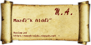 Mazák Aldó névjegykártya